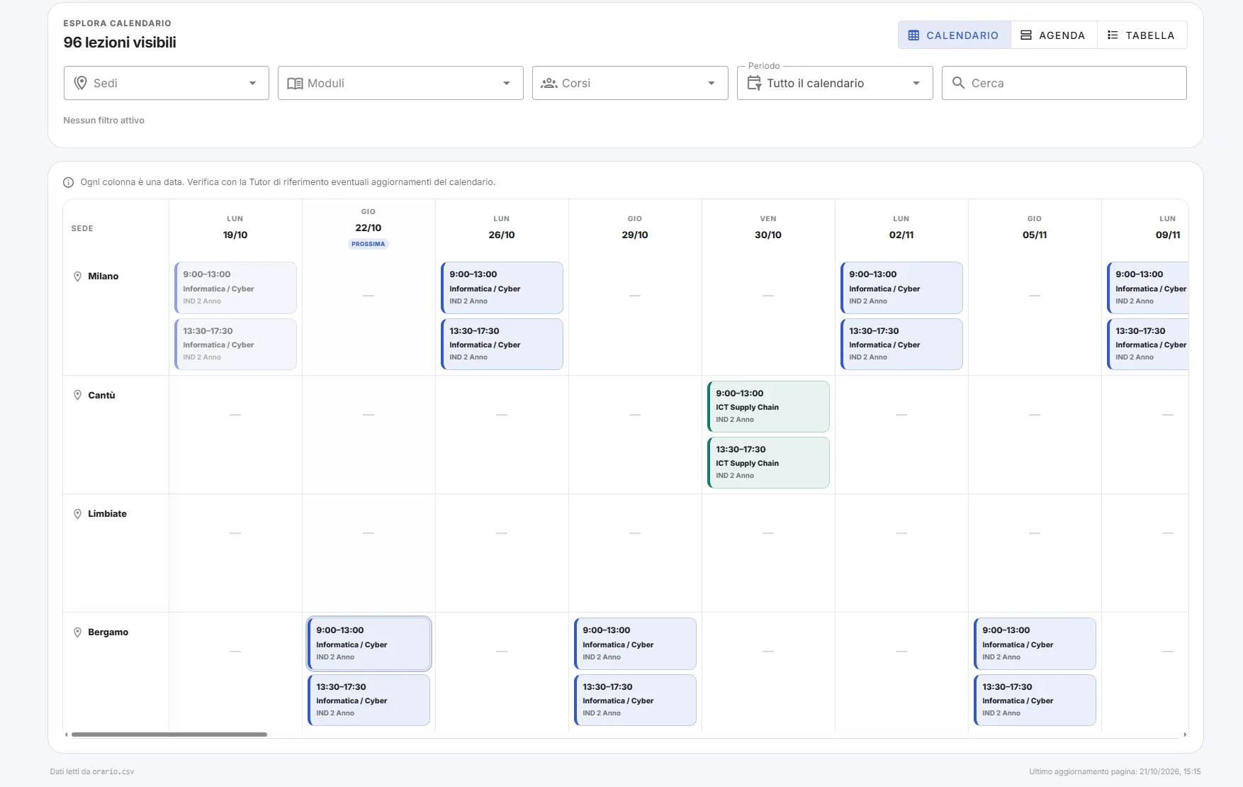 Teachings Calendar